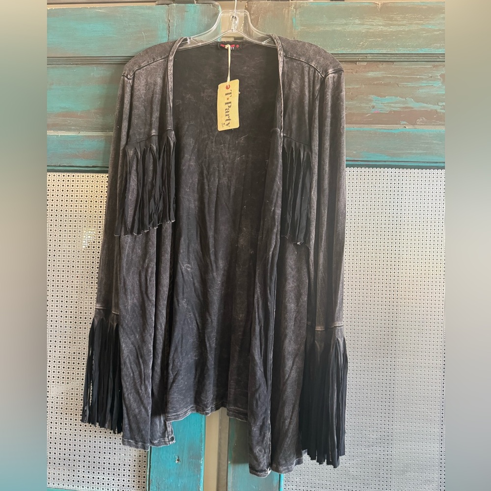 T Party Fashion Charcoal Fringe Cardigan